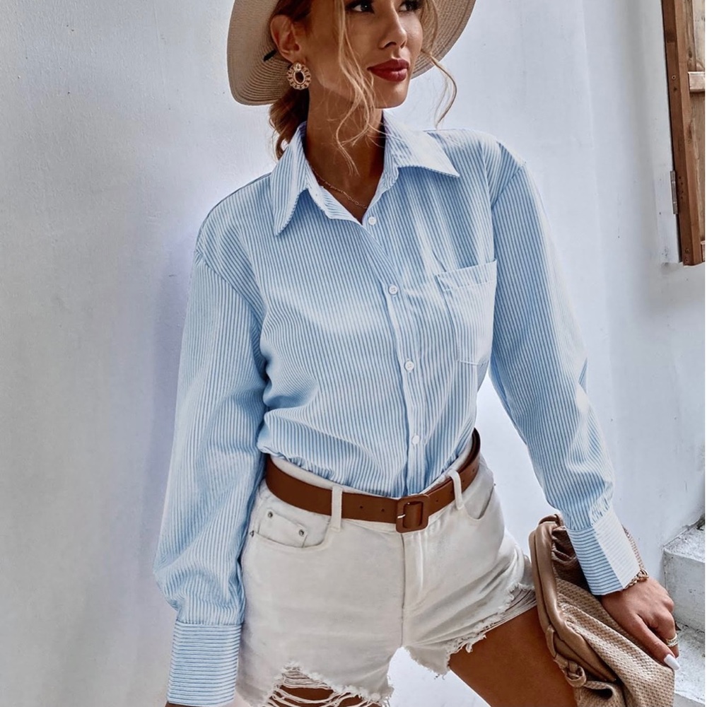 Kim Rogers Striped Long Sleeve Roll Up Blouse